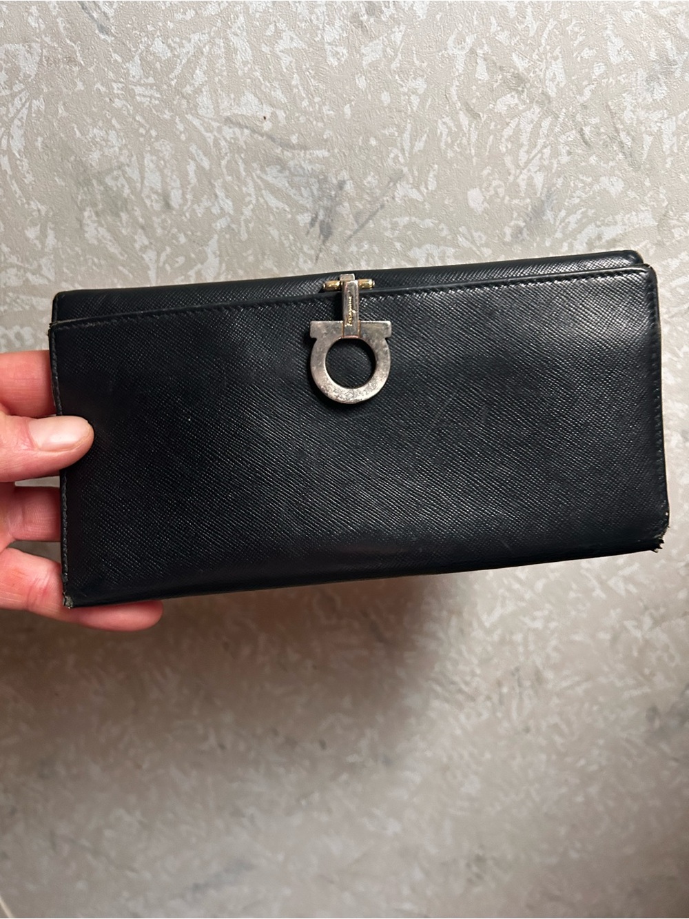 Black Leather Wallet with Silver Hardware